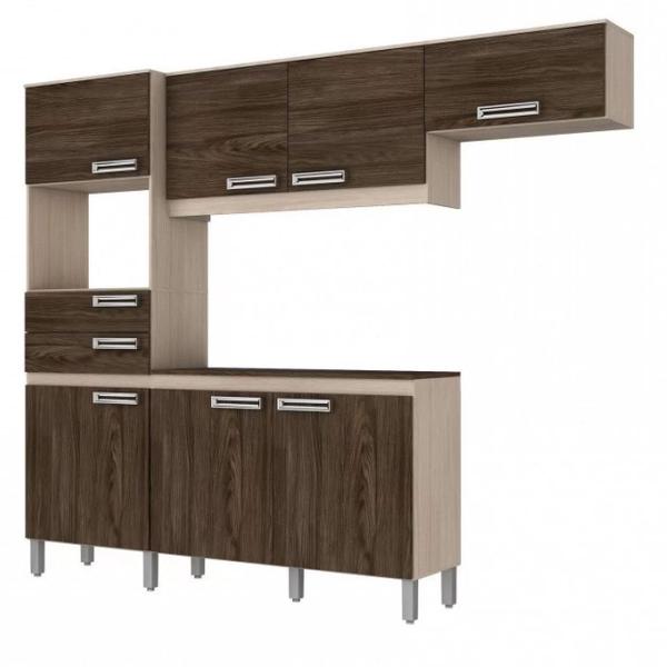Cozinha Compacta C/ Gabinete Tampo Balcão Armário Aéreo - Fendi/Moka - Henn Imagem de Cozinha Compacta C/ Gabinete Tampo Balcão Armário Aéreo - Fendi/Moka