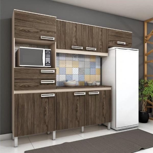 Cozinha Compacta C/ Gabinete Tampo Balcão Armário Aéreo - Fendi/Moka - Henn Imagem de Cozinha Compacta C/ Gabinete Tampo Balcão Armário Aéreo - Fendi/Moka