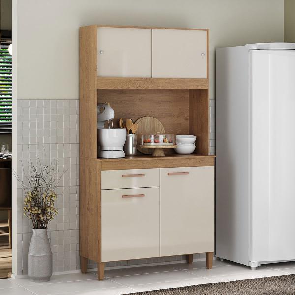 Imagem de Cozinha Compacta Ceara 4 Portas 1 Gaveta Canelato Rustico/Natura Off White - Atualle Móveis