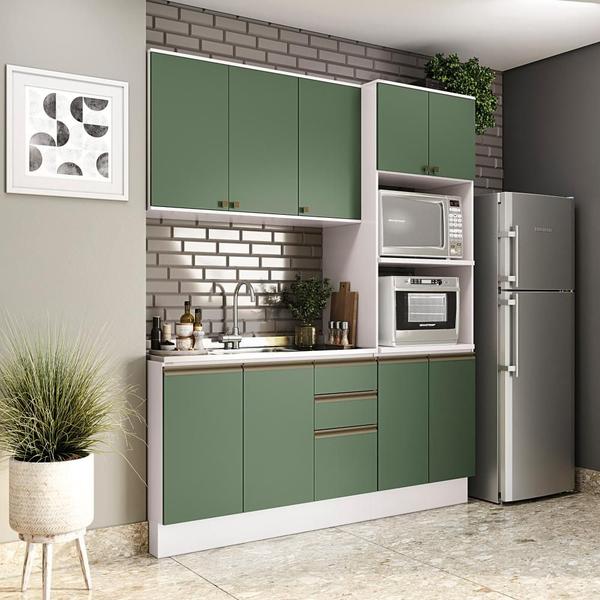 Cozinha Compacta Celeste Kappesberg 100% MDF Branco/Verde 190cm Imagem de Cozinha Compacta Celeste Kappesberg 100% MDF Branco/Verde 190cm
