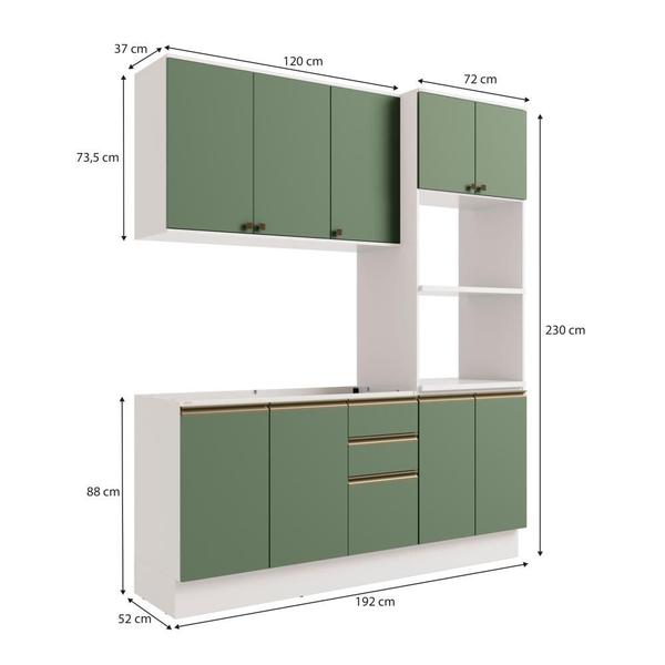 Cozinha Compacta Celeste Kappesberg 100% MDF Branco/Verde 190cm Imagem de Cozinha Compacta Celeste Kappesberg 100% MDF Branco/Verde 190cm