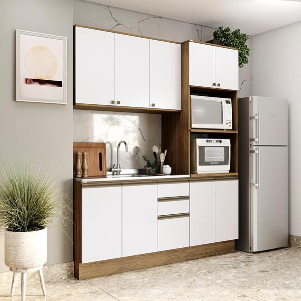 Imagem de Cozinha Compacta Celeste Kappesberg 100% MDF Nogueira/Branco 190cm