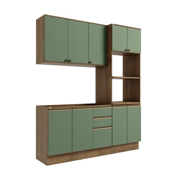 Imagem de Cozinha Compacta Celeste Kappesberg 100% MDF Nogueira/Verde 190cm