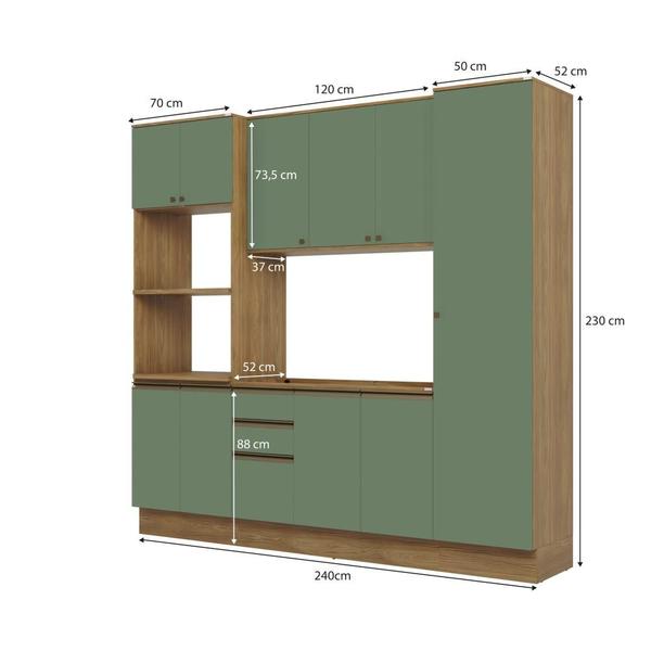 Imagem de Cozinha Compacta Celeste Kappesberg 100% MDF Nogueira/Verde 240cm