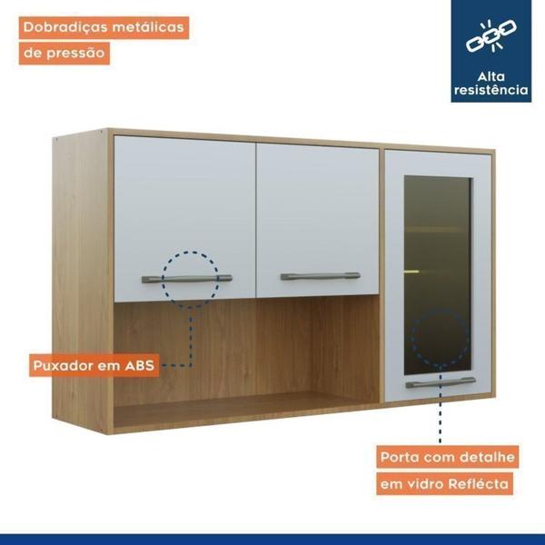 Imagem de Cozinha Compacta com 1 Aéreo 3 Portas com Nicho e Vidro e 1 Balcão 3 Portas e 2 Gavetas Austria Cinamomo/Off White