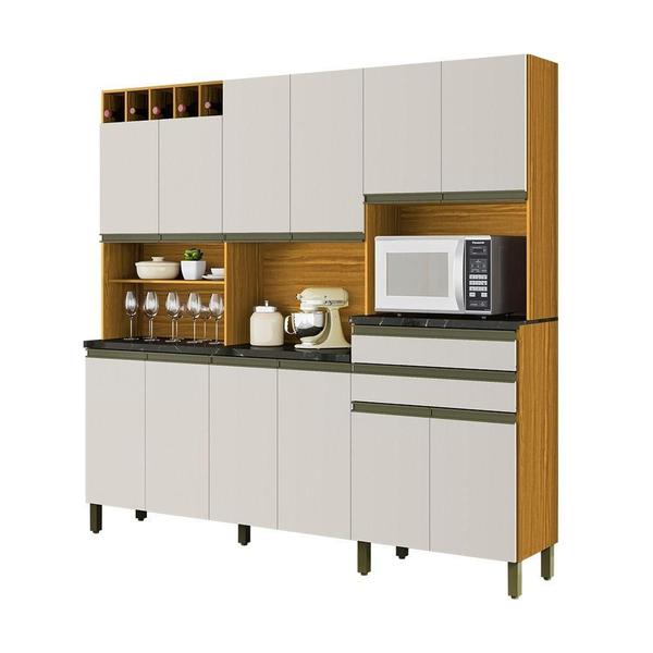 Imagem de Cozinha Compacta Com 12 Portas 2 Gavetas 100% Mdf Malbec Prime Rio Doce Amendoa/Offwhite