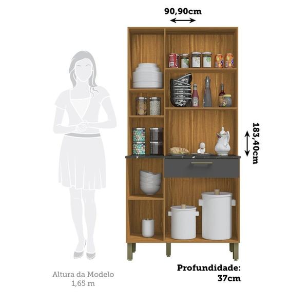 Imagem de Cozinha Compacta com 6 Portas 1 Gaveta e Espaço para Micro-ondas 100% Mdf San Marino Espresso Móveis