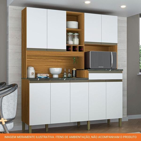 Imagem de Cozinha Compacta Com 9 Portas 1 Gaveta 100% Mdf Merlot Perfil Rio Doce Amendoa/Branco