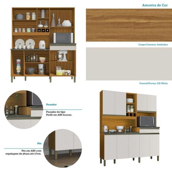 Imagem de Cozinha Compacta Com 9 Portas 1 Gaveta 100% Mdf Merlot Perfil Rio Doce Amendoa/Offwhite