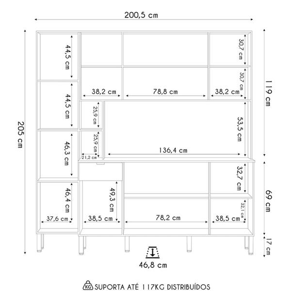 Imagem de Cozinha Compacta Com Balcão 200cm Louvre K02 Freijó/Ártico - Mpozenato