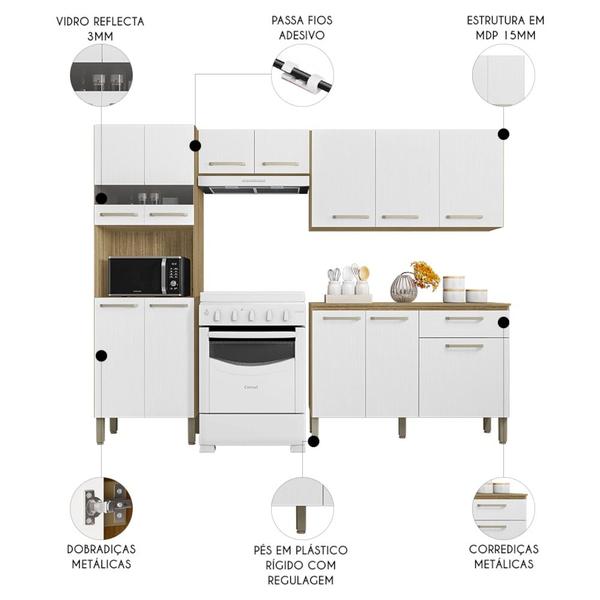 Imagem de Cozinha Compacta Com Balcão 251cm Louis K02 Freijó/Supremo - Mpozenato