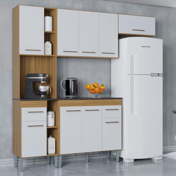 Imagem de Cozinha Compacta Com Balcão Nicole 202cm P11 Damasco/Branco - Mpozenato