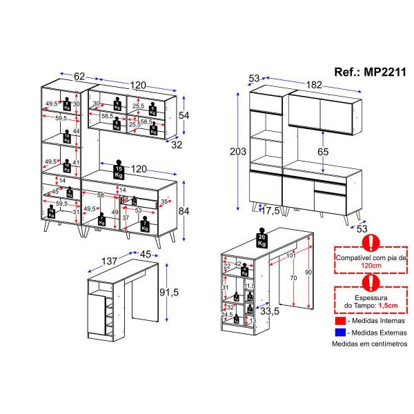 Imagem de Cozinha Compacta com Bancada Americana/Mesa Veneza Multimóveis MP2211