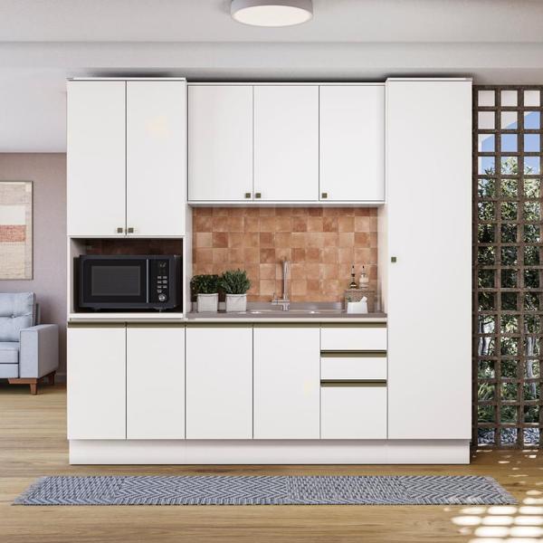 Cozinha Compacta com Kit Forno Celeste Kappesberg 100% MDF Branco 240cm Imagem de Cozinha Compacta com Kit Forno Celeste Kappesberg 100% MDF Branco 240cm