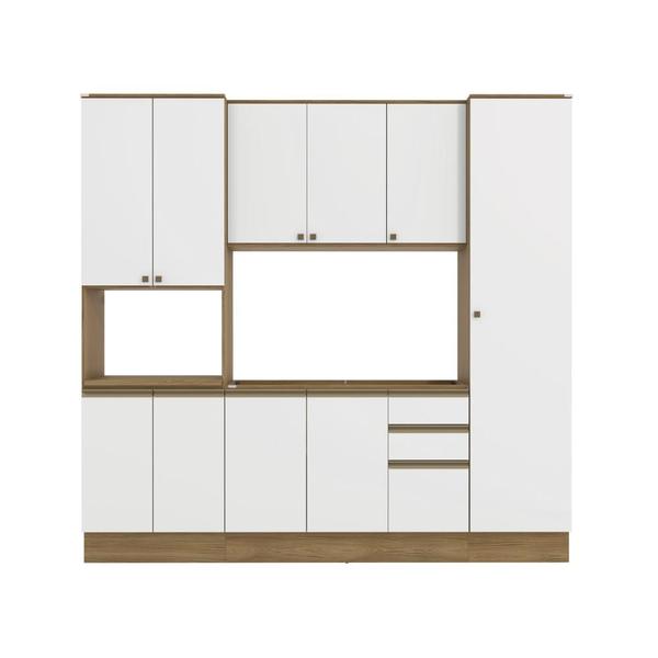 Imagem de Cozinha Compacta com Kit Forno Celeste Kappesberg 100% MDF Nogueira/Branco 240cm