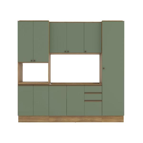 Imagem de Cozinha Compacta com Kit Forno Celeste Kappesberg 100% MDF Nogueira/Verde 240cm