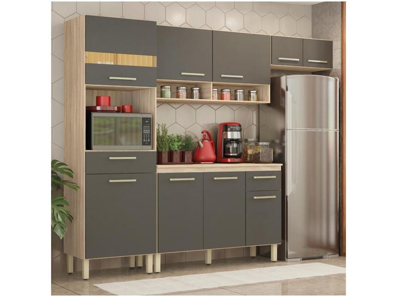 Cozinha Compacta Demóbile Dama com Balcão - Nicho para Micro-ondas 9 Portas 2 Gavetas Cozinha Compacta Demóbile Dama com Balcão - Nicho para Micro-ondas 9 Portas 2 Gavetas
