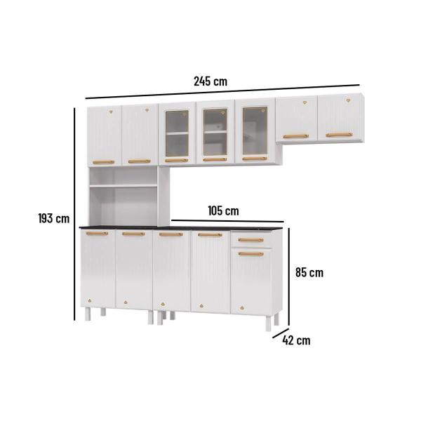 Imagem de Cozinha Compacta Diamante 4 Peças (2 Armários + 1 Balcão + 1 Paneleiro) c/ Kit Branco - Telasul