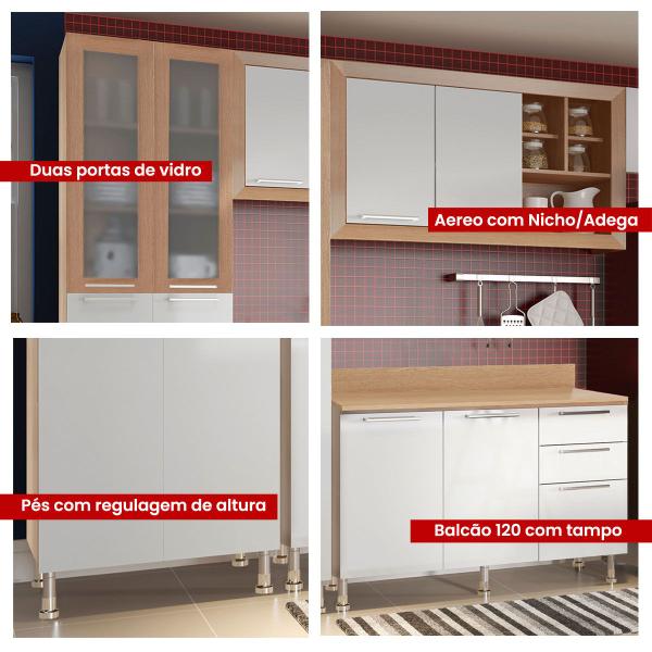 Imagem de Cozinha Compacta Ditália Aspen 4 Pç Carvalho/Branco A45 Cozy