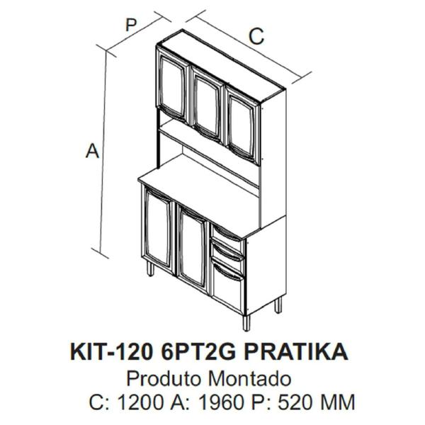 Imagem de Cozinha Compacta em Aço 120cm 6 Portas 2 Gavetas Pratika