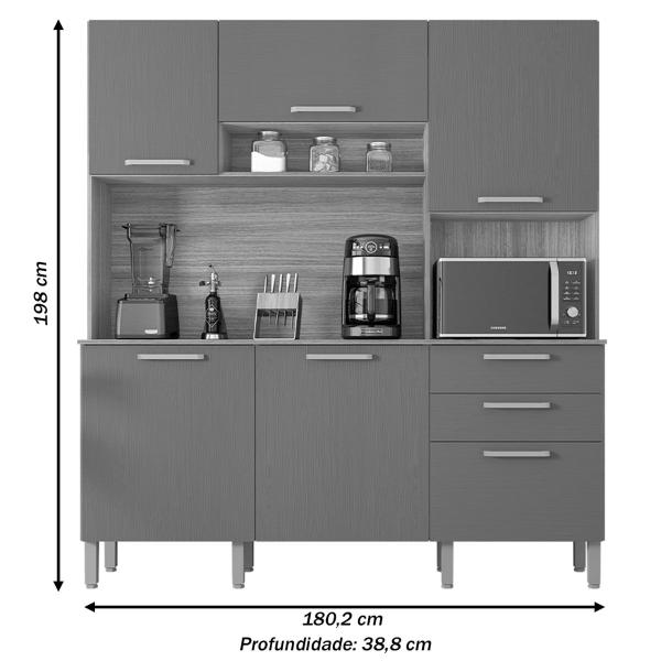 Imagem de Cozinha Compacta Ferrara 6 Portas 2 Gavetas Freijó/Gris - Kits Paraná