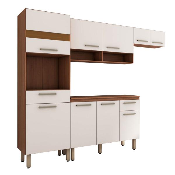 Cozinha Compacta Ferrara 9 Portas 2 Gavetas Amêndola Touch/Branco - Pnr Móveis Imagem de Cozinha Compacta Ferrara 9 Portas 2 Gavetas Amêndola Touch/Branco - Pnr Móveis