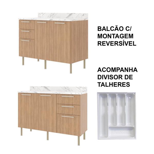 Imagem de Cozinha Compacta Girassol 200cm com Tampo, 4 Peças, 9 Portas e 3 Gavetas com Divisor de Talheres