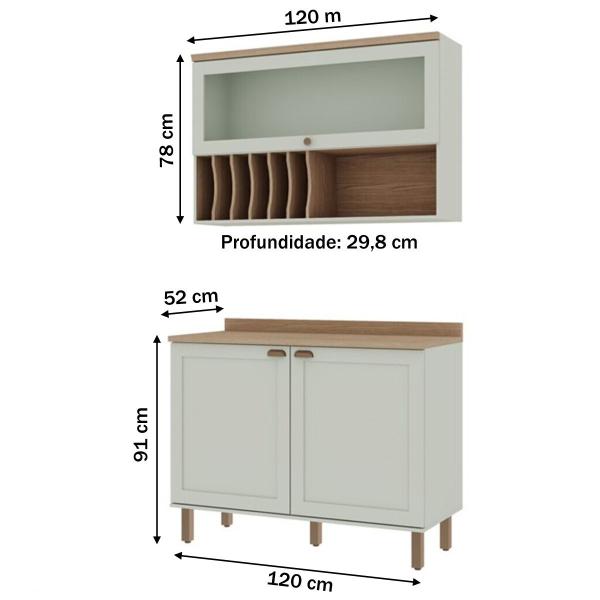 Imagem de Cozinha Compacta Iluminata 3 Portas 100% Mdf Verde Mint - Genialflex