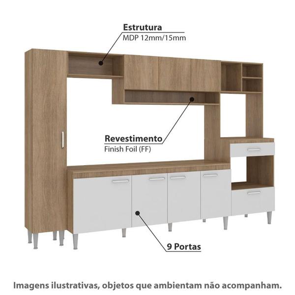 Imagem de Cozinha Compacta Inova II com 9 Portas e Tampo - Carvalho/Branco