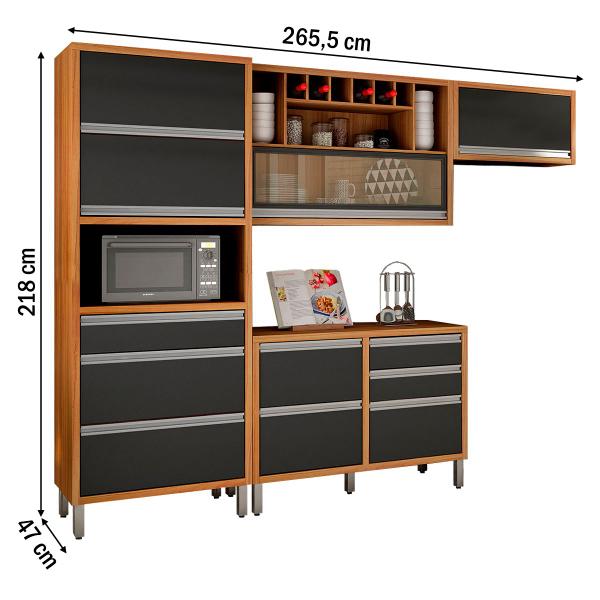 Imagem de Cozinha Compacta Jade 8 Portas 3 Gavetas Carvalho/Grafite - Chf