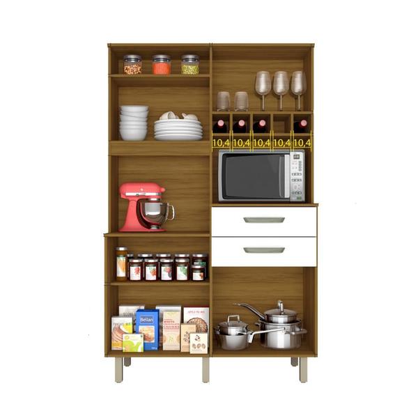 Imagem de Cozinha Compacta Jr MDF 120 cm Com 4 Portas Marrom Freijó Branco