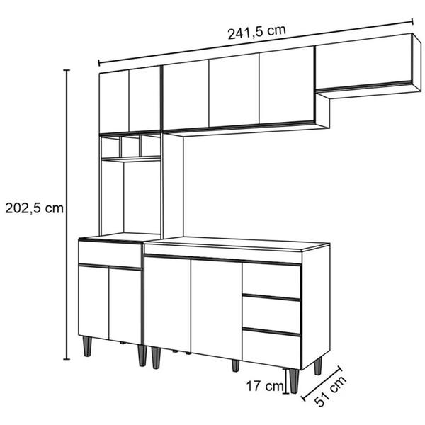 Imagem de Cozinha Compacta Kimberly com Balcão 2 Portas C/ Tampo + Armário Aéreo Geladeira Branco