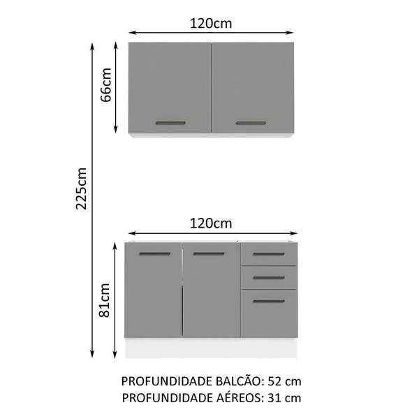 Imagem de Cozinha Compacta Madesa Agata 120001 com Armário e Balcão (Sem Tampo e Pia) - Branco/Cinza