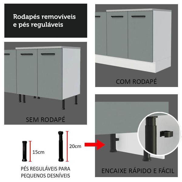 Imagem de Cozinha Compacta Madesa Agata 150002 com Armário e Balcão (Sem Tampo e Pia) - Branco/Cinza