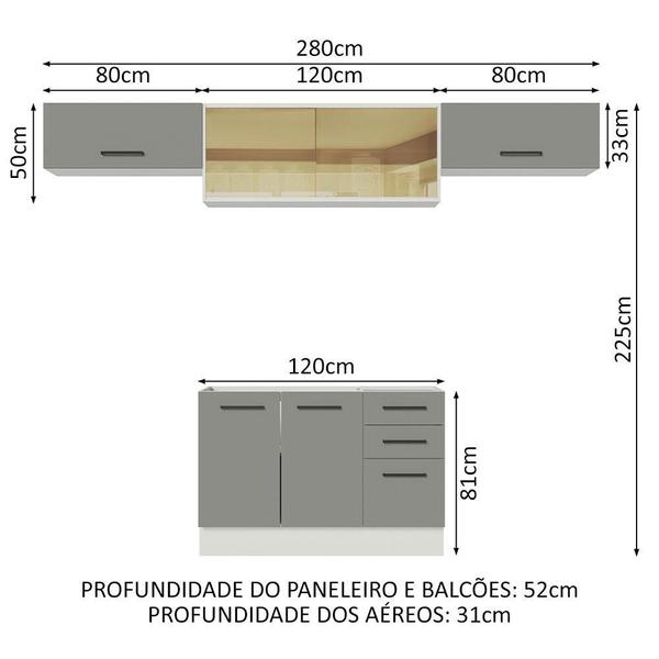 Imagem de Cozinha Compacta Madesa Agata 280003 com Armário e Balcão (Sem Tampo) - Branco/Cinza