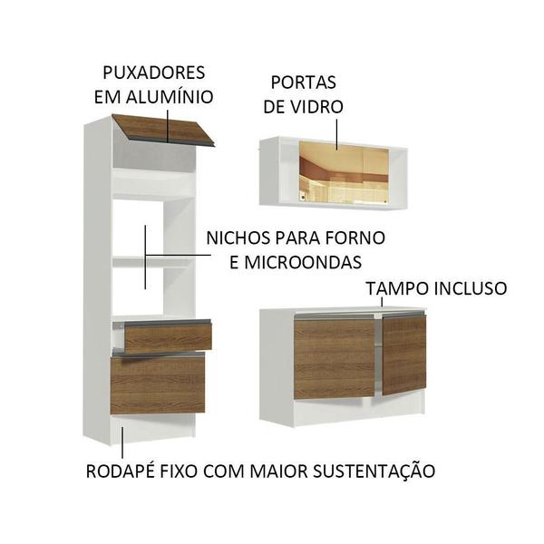 Imagem de Cozinha Compacta Madesa Diamante Pop com Armário, Balcão e Tampo - Branco/Rustic