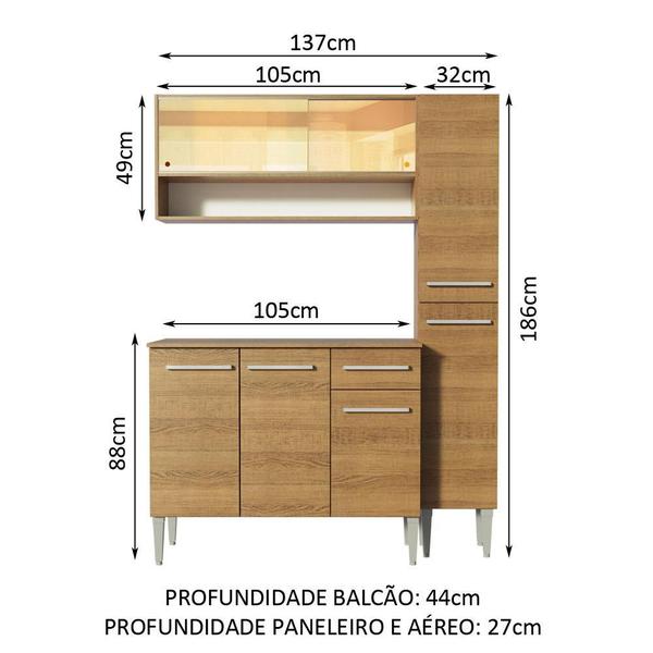 Imagem de Cozinha Compacta Madesa Emilly Art com Balcão e Armário Vidro Reflex