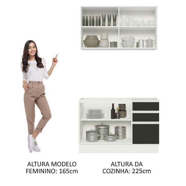 Imagem de Cozinha Compacta Madesa Glamy 120003 com Armário e Balcão (Sem Tampo e Pia) - Branco/Preto