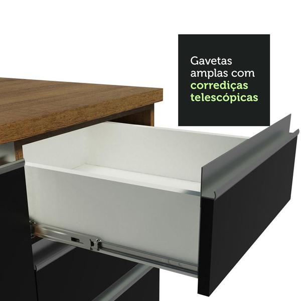 Cozinha Compacta Madesa Glamy 120003 com Armário e Balcão (Sem Tampo e Pia) - Rustic/Preto Imagem de Cozinha Compacta Madesa Glamy 120003 com Armário e Balcão (Sem Tampo e Pia) - Rustic/Preto