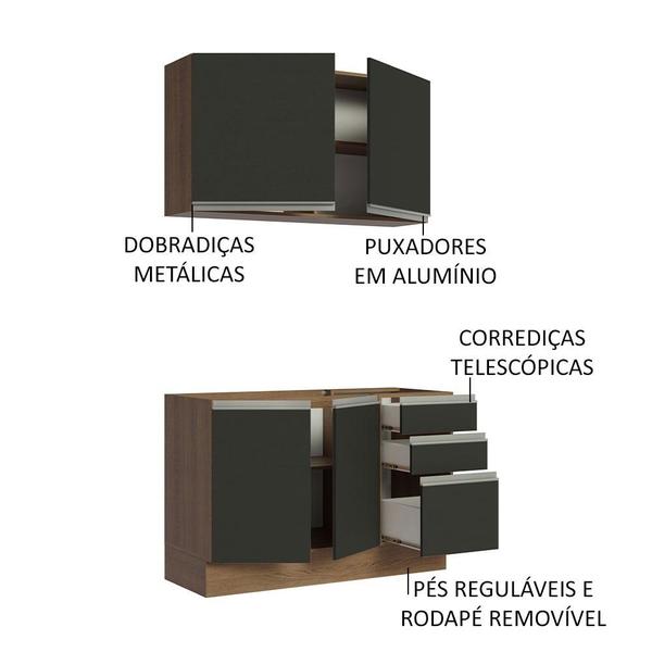 Cozinha Compacta Madesa Glamy 120003 com Armário e Balcão (Sem Tampo e Pia) - Rustic/Preto Imagem de Cozinha Compacta Madesa Glamy 120003 com Armário e Balcão (Sem Tampo e Pia) - Rustic/Preto