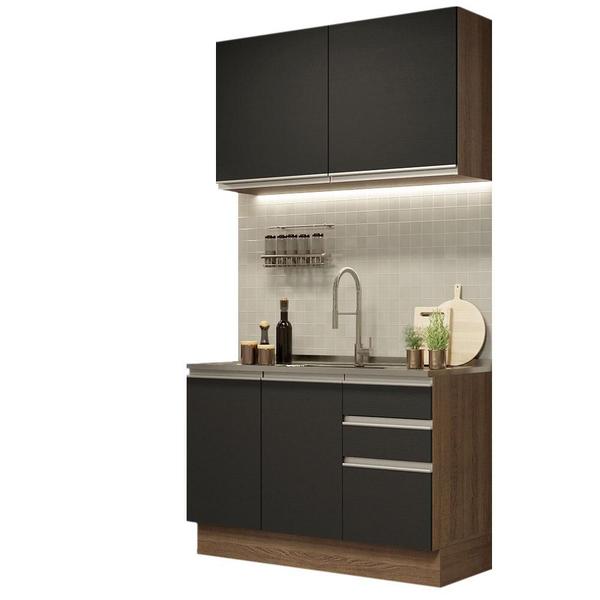 Cozinha Compacta Madesa Glamy 120003 com Armário e Balcão (Sem Tampo e Pia) - Rustic/Preto Imagem de Cozinha Compacta Madesa Glamy 120003 com Armário e Balcão (Sem Tampo e Pia) - Rustic/Preto
