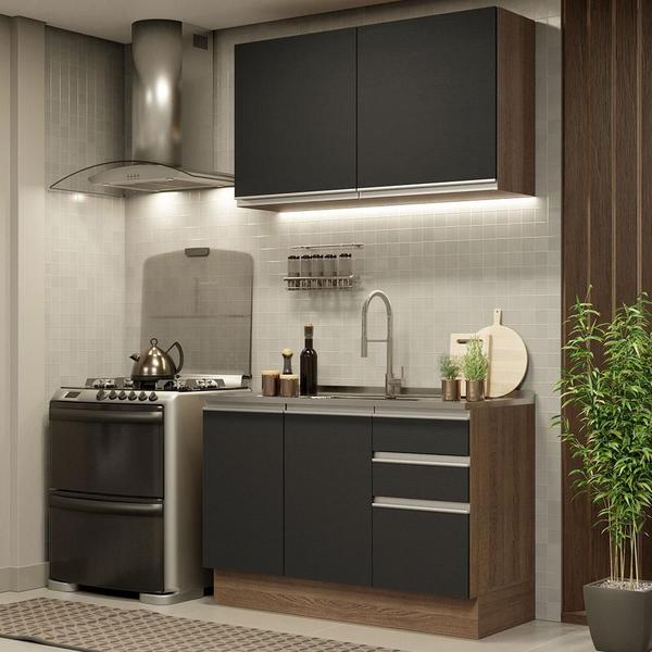 Cozinha Compacta Madesa Glamy 120003 com Armário e Balcão (Sem Tampo e Pia) - Rustic/Preto Imagem de Cozinha Compacta Madesa Glamy 120003 com Armário e Balcão (Sem Tampo e Pia) - Rustic/Preto