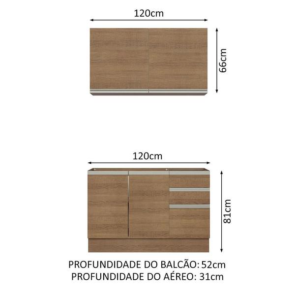 Imagem de Cozinha Compacta Madesa Glamy 120003 com Armário e Balcão (Sem Tampo e Pia) - Rustic