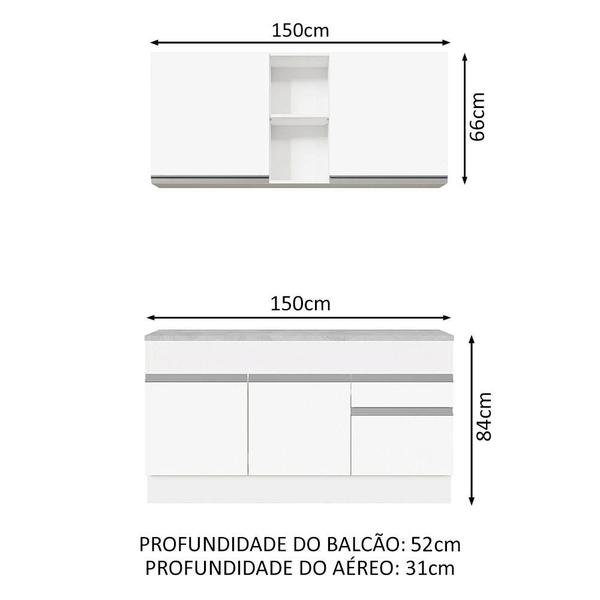 Imagem de Cozinha Compacta Madesa Glamy 150001 com Armário e Balcão (Com Tampo) - Branco