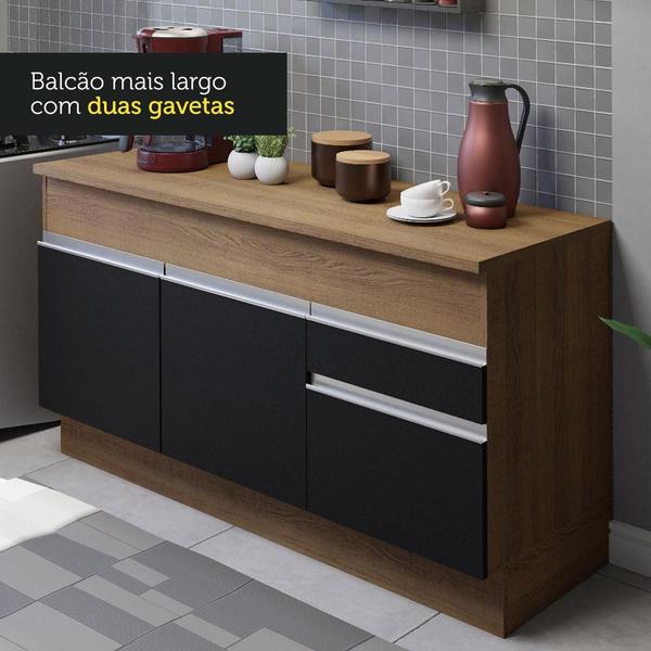 Imagem de Cozinha Compacta Madesa Glamy 150001 com Armário e Balcão (Com Tampo) - Rustic/Preto