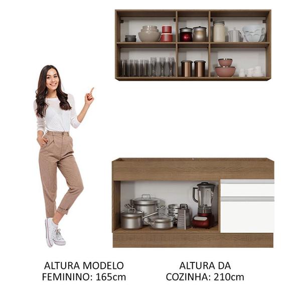 Imagem de Cozinha Compacta Madesa Glamy 150002 com Armário e Balcão (Sem Tampo e Pia) - Rustic/Branco