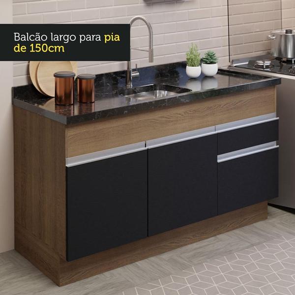 Imagem de Cozinha Compacta Madesa Glamy 150002 com Armário e Balcão (Sem Tampo e Pia) - Rustic/Preto