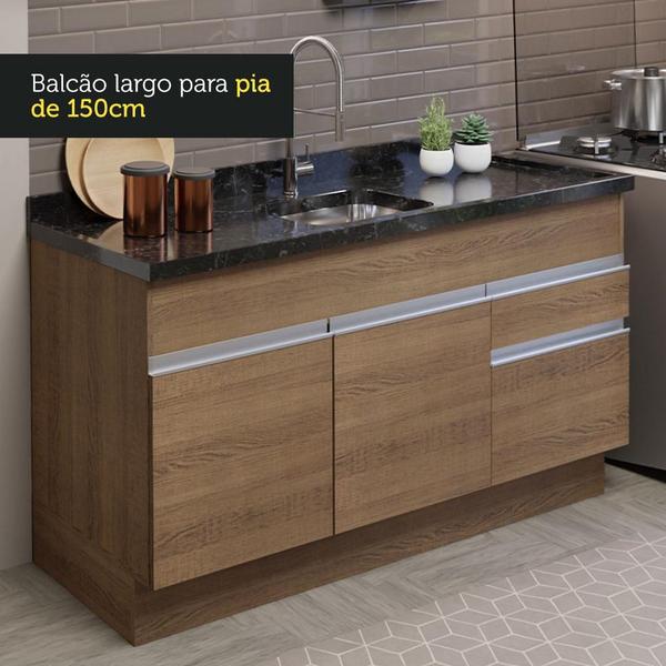 Imagem de Cozinha Compacta Madesa Glamy 150002 com Armário e Balcão (Sem Tampo e Pia) - Rustic