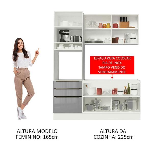 Imagem de Cozinha Compacta Madesa Lux com Armário e Balcão 5 Portas 3 Gavetas - Branco/Cinza