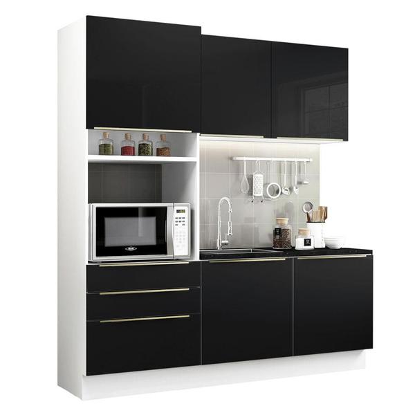 Imagem de Cozinha Compacta Madesa Lux com Armário e Balcão 5 Portas 3 Gavetas - Branco/Preto